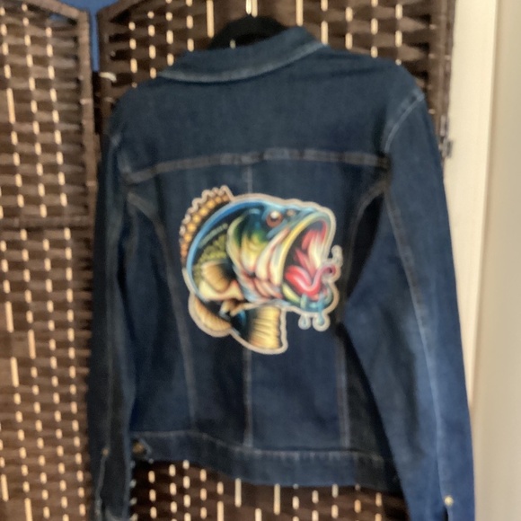 Vibrant Graphic Denim Jacket ( Size : Large) Color: Dark Blue) - Picture 2 of 3
